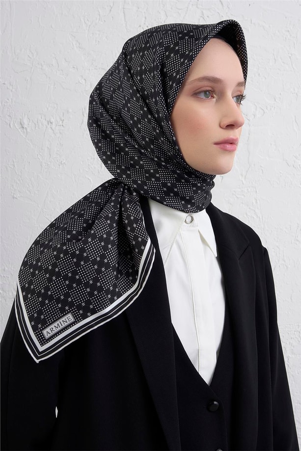 Armine Monogram Desenli Saf İpek Twill Eşarp 9440D 20