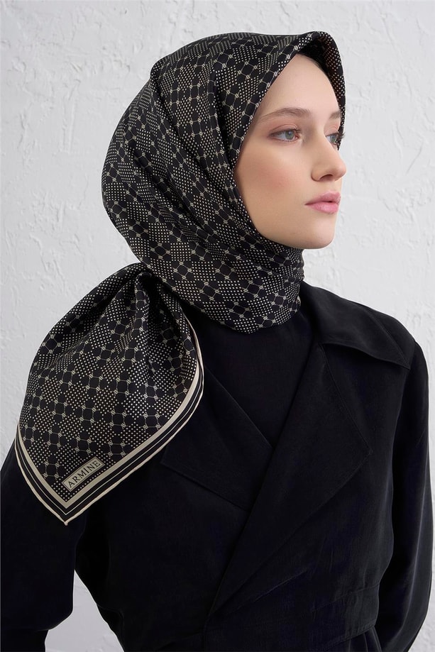 Armine Monogram Desenli Saf İpek Twill Eşarp 9440D 58