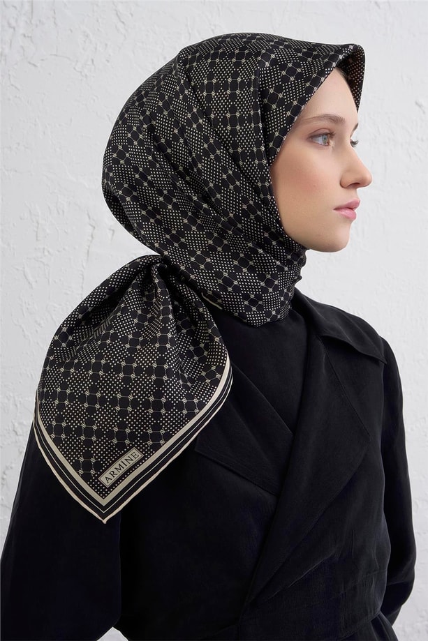 Armine Monogram Desenli Saf İpek Twill Eşarp 9440D 58