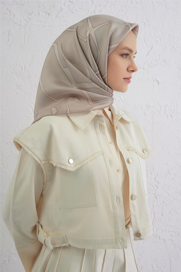 Armine Geometrik Desenli Saf İpek Twill Eşarp 9441D 07