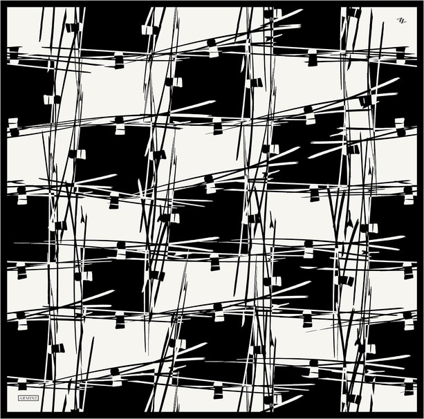 Armine Geometrik Desenli Saf İpek Twill Eşarp 9442D 01