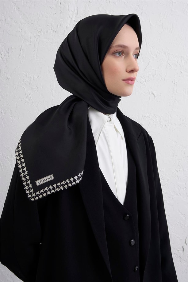 Armine Su Yolu Desenli Saf İpek Twill Eşarp 9443D 05