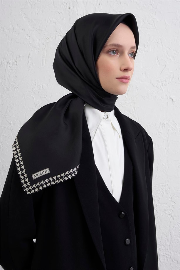 Armine Su Yolu Desenli Saf İpek Twill Eşarp 9443D 05