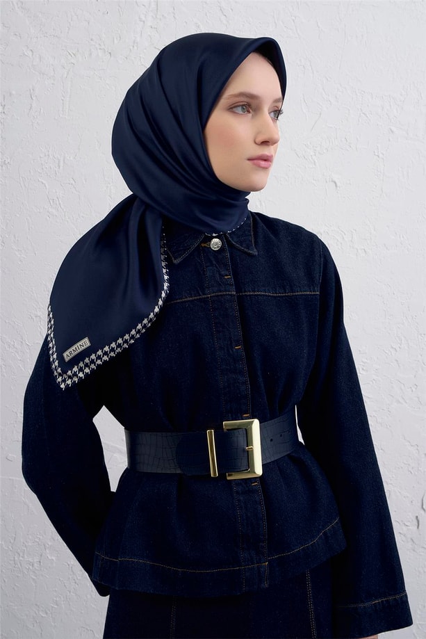 Armine Su Yolu Desenli Saf İpek Twill Eşarp 9443D 06