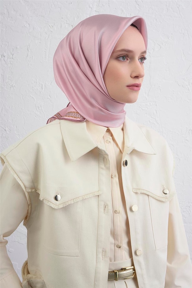 Armine Su Yolu Desenli Saf İpek Twill Eşarp 9444D 07