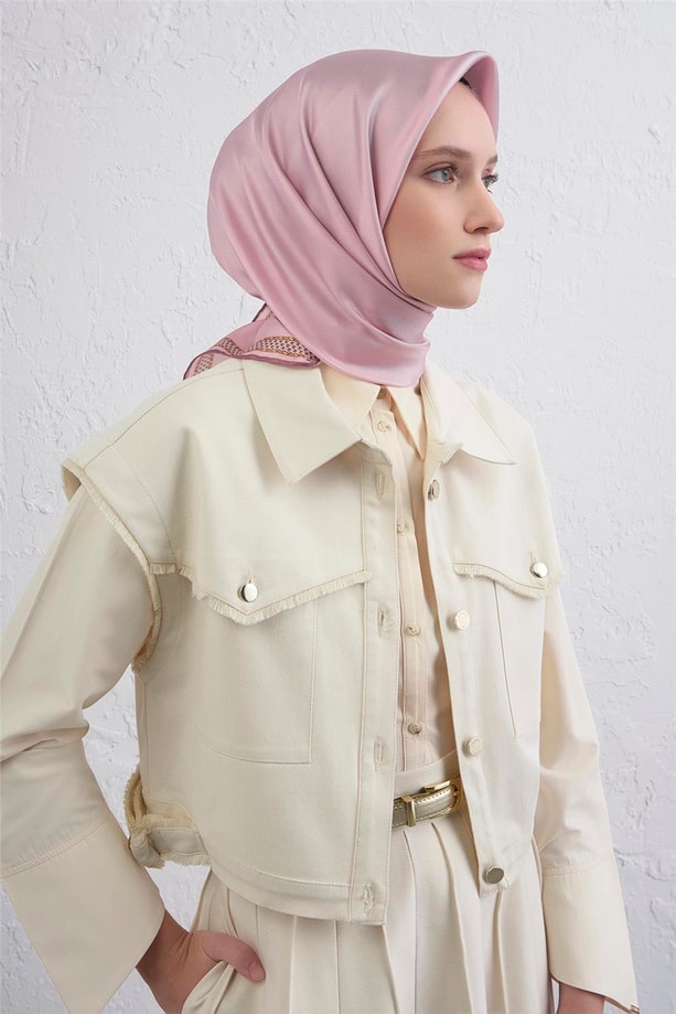 Armine Su Yolu Desenli Saf İpek Twill Eşarp 9444D 07