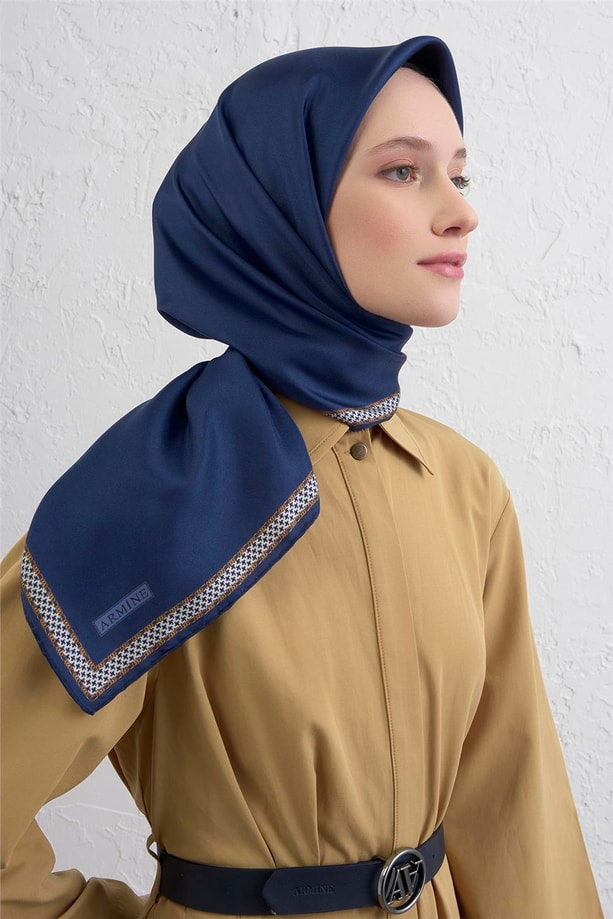 Armine Su Yolu Desenli Saf İpek Twill Eşarp 9444D 11
