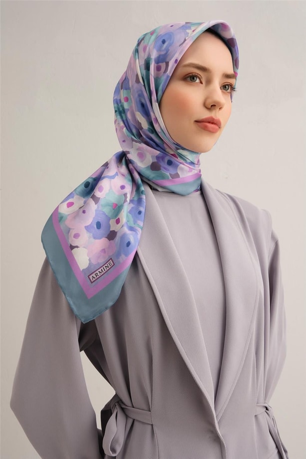 Armine Desenli Saf İpek Twill Eşarp 9300- 57