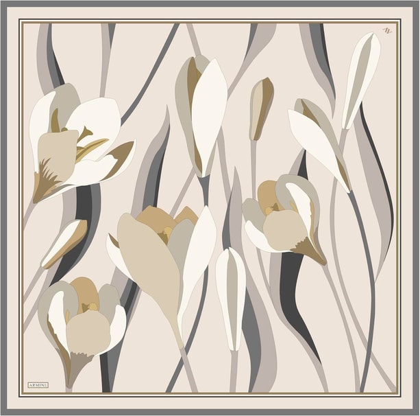 Armine Desenli Saf İpek Twill Eşarp 9302- 38