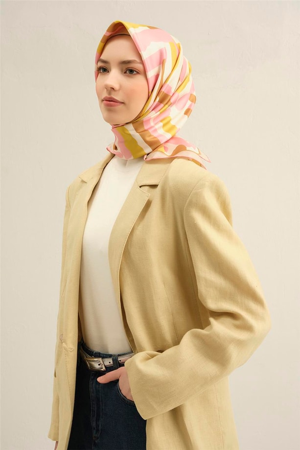 Armine Desenli Saf İpek Twill Eşarp 9303- 34