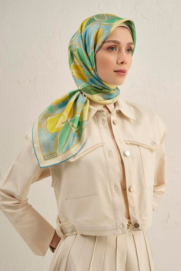 Armine Desenli Saf İpek Twill  Eşarp 9314- 04