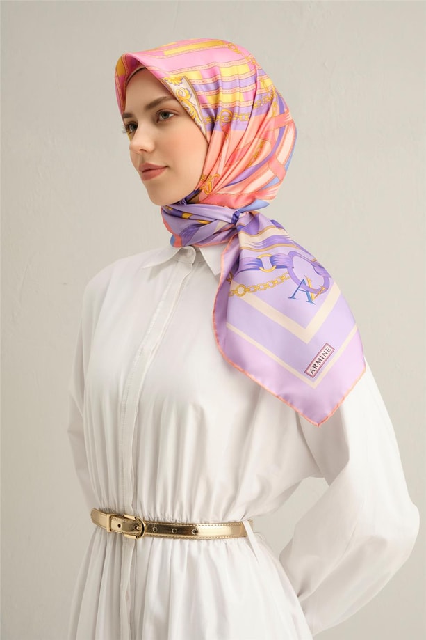 Armine Desenli Saf İpek Twill Eşarp 9315- 50