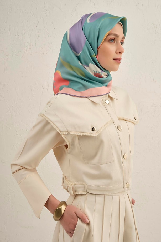 Armine Desenli Saf İpek Twill Eşarp 9317- 01