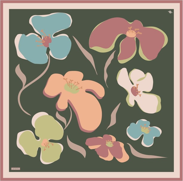 Armine Desenli Saf İpek Twill Eşarp 9317- 82