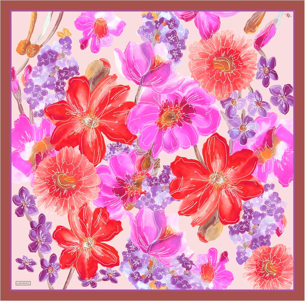 Armine Desenli Saf İpek Twill Eşarp 9318- 50