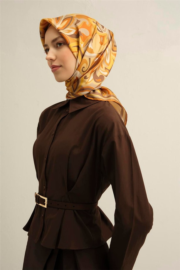 Armine Desenli Saf İpek Twill Eşarp 9323- 50