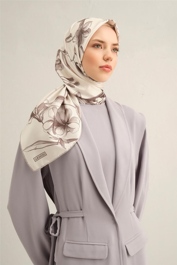 Armine Desenli Saf İpek Twill Eşarp 9324-80
