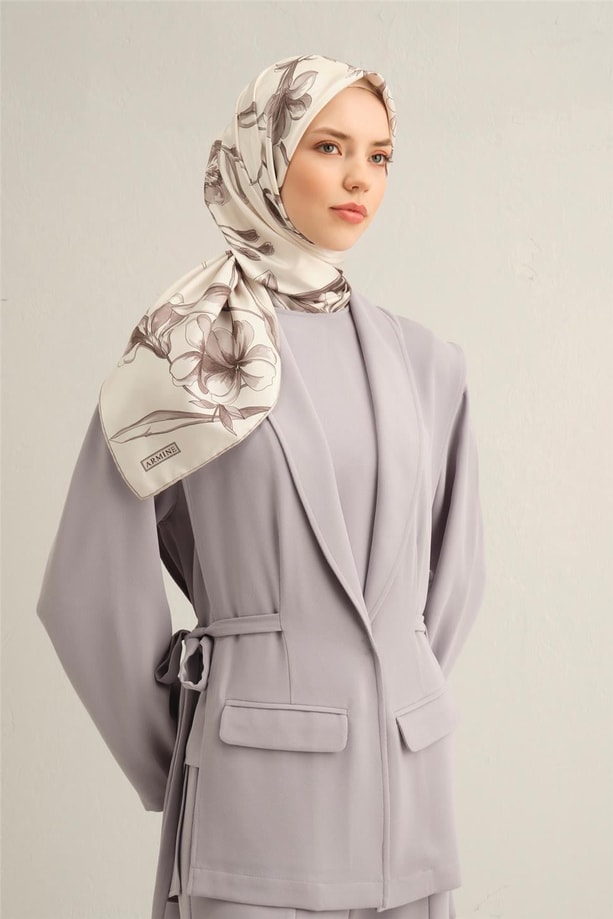 Armine Desenli Saf İpek Twill Eşarp 9324-80