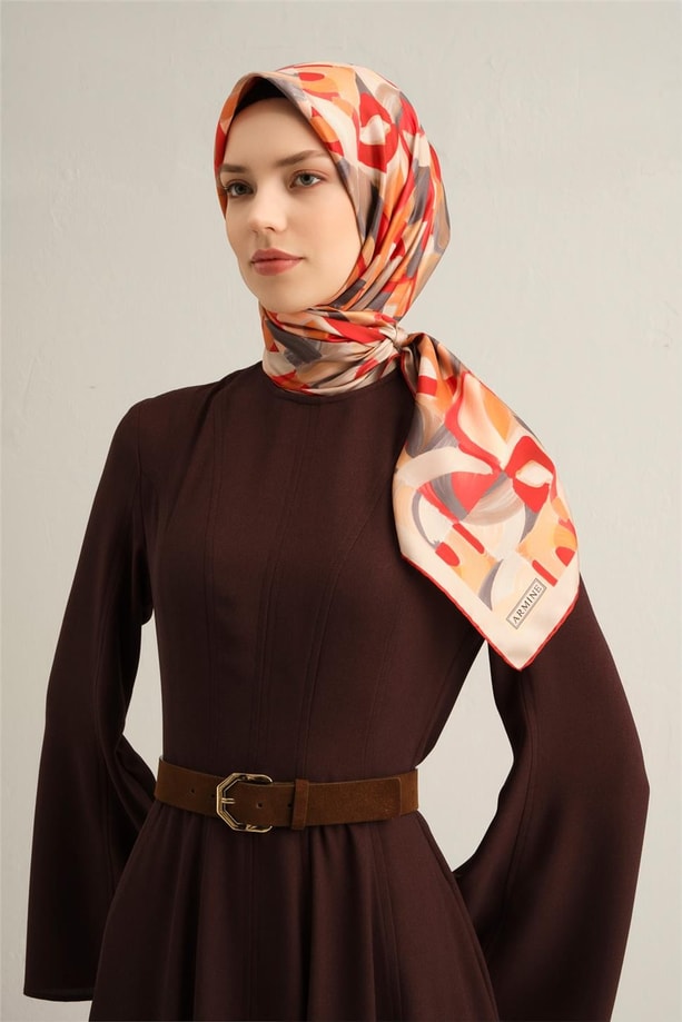 Armine Desenli Saf İpek Twill Eşarp 9329-02