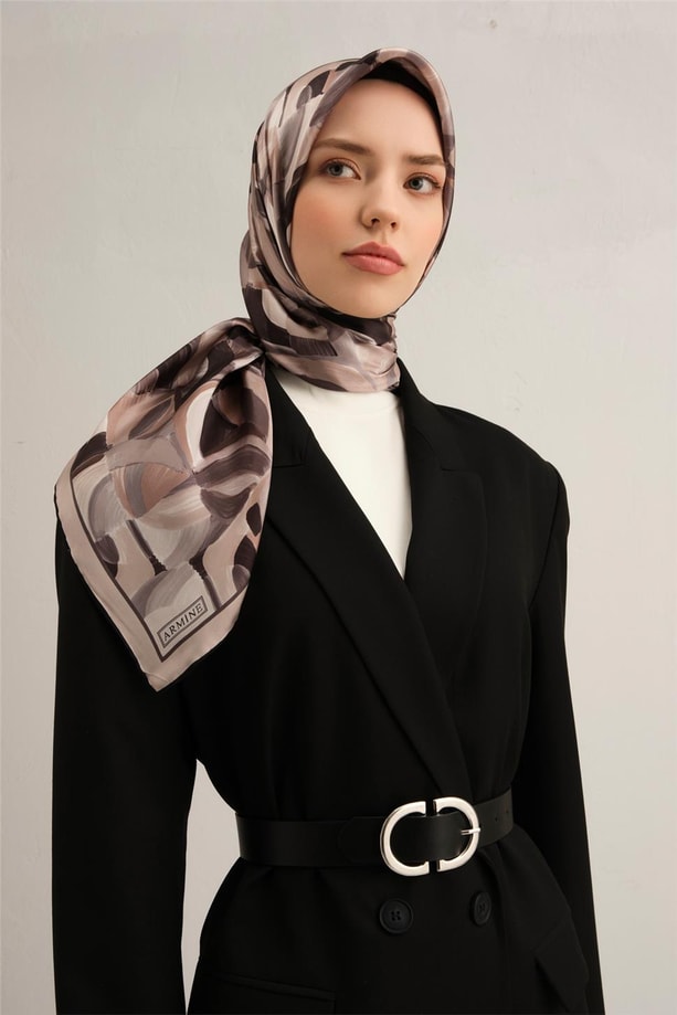 Armine Desenli Saf İpek Twill Eşarp 9329- 85