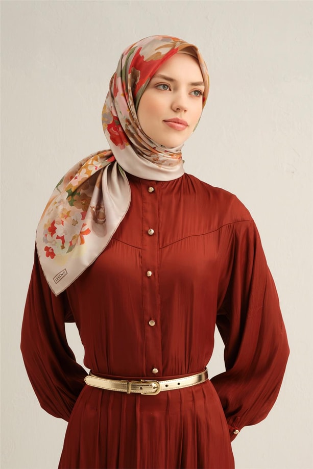 Armine Desenli Saf İpek Twill Eşarp 9334-10