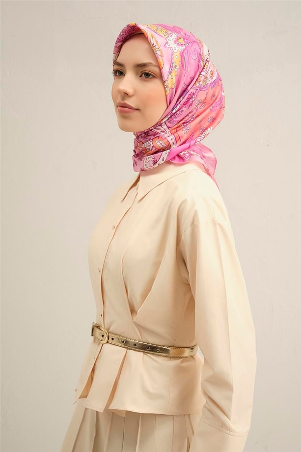 Armine Desenli Saf İpek Twill Eşarp 9338- 54
