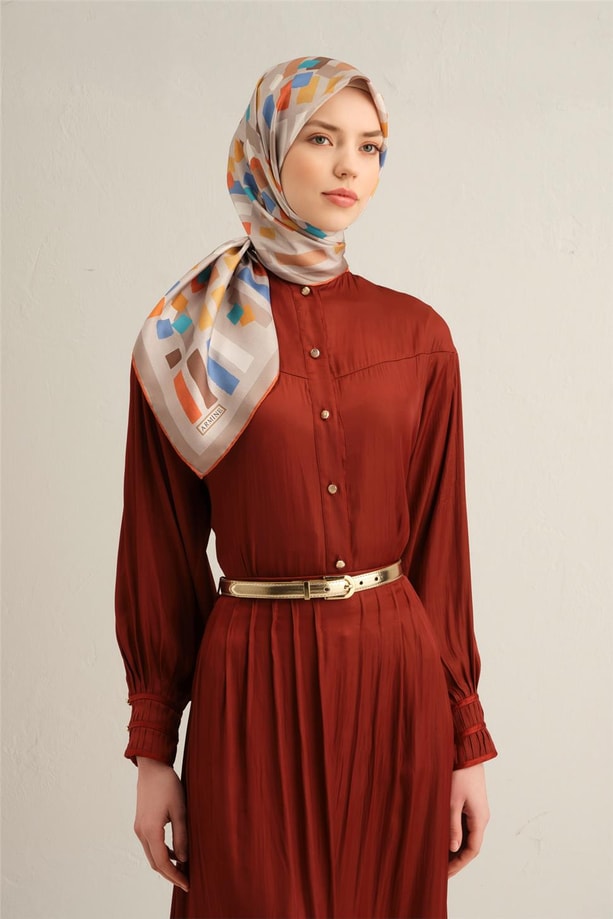 Armine Desenli Saf İpek Twill Eşarp 9341- 02