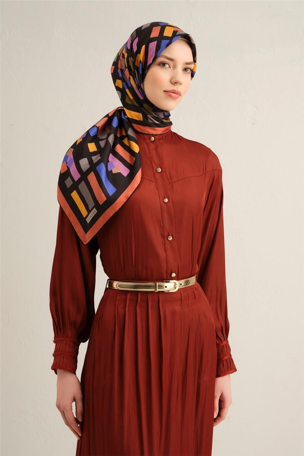 Armine Desenli Saf İpek Twill Eşarp 9341- 57