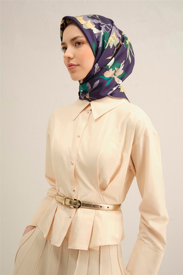 Armine Desenli Saf İpek Twill Eşarp 9342- 54