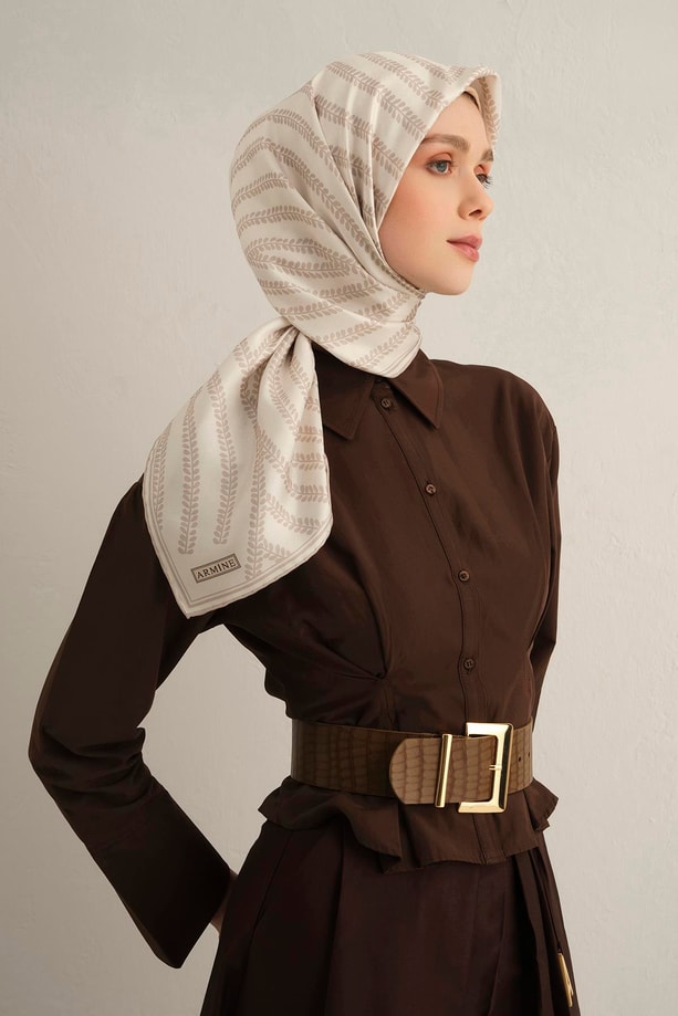 Armine Desenli Saf İpek Twill Eşarp 9351- 80