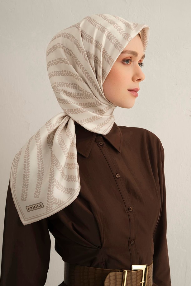 Armine Desenli Saf İpek Twill Eşarp 9351- 80
