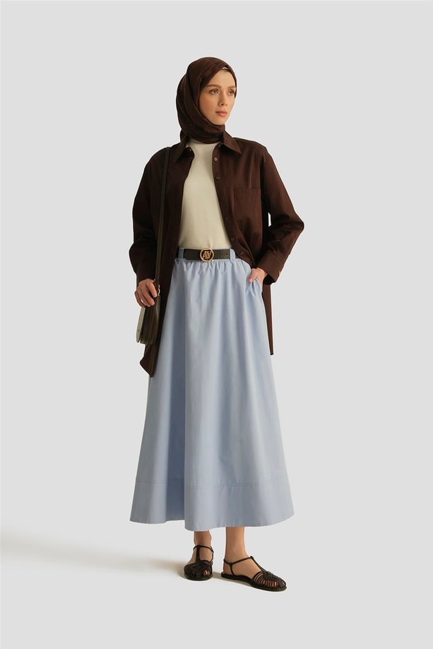 Armine Kesikli Pamuk Etek 25Y1837 Bebe Mavi