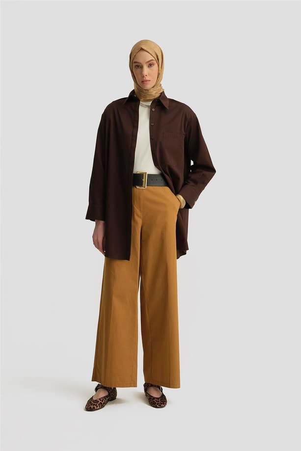 Armine Yüksek Bel Bol Baça Pantolon 25Y2812 Sahra