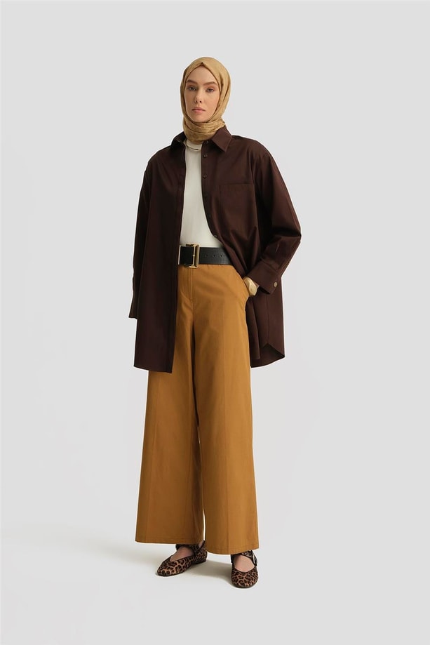 Armine Yüksek Bel Bol Baça Pantolon 25Y2812 Sahra