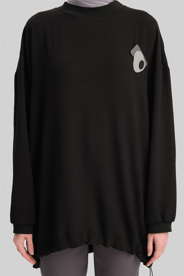 Armine Broşlu Bluz ORT3100 Siyah