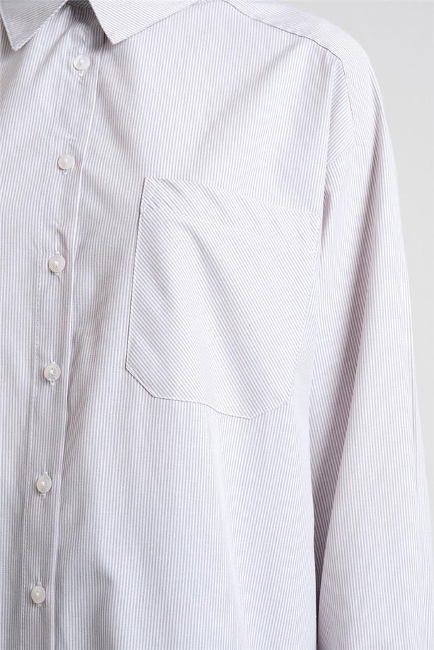 Armine Çizgili Gömlek ORT3440 Vizon