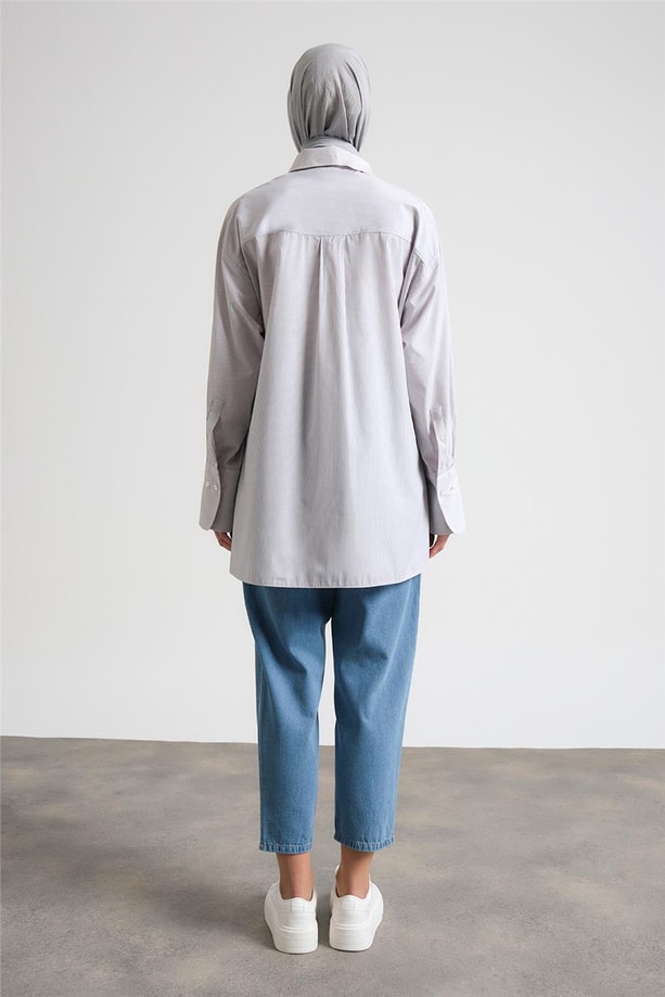 Armine Çizgili Gömlek ORT3440 Vizon