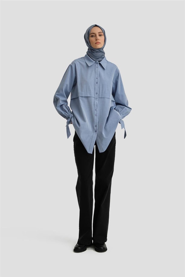 Armine Kol Detaylı Gömlek 23K3441 Lacivert