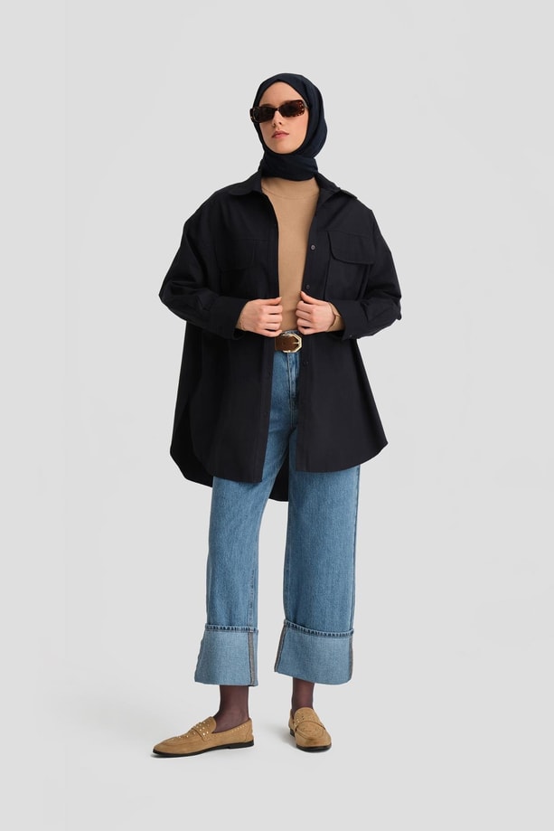 Armine Cepli Gabardin Gömlek Ceket 24K3603 Lacivert