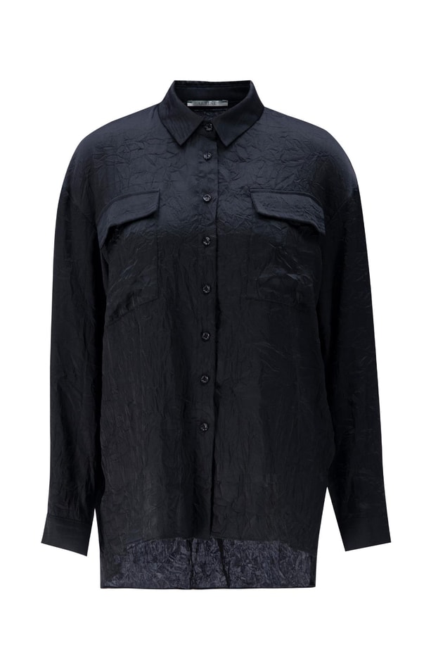 Armine Cep Kapaklı Oversize Gömlek ORT3634 Siyah