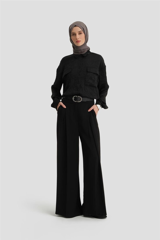 Armine Cep Kapaklı Oversize Gömlek ORT3634 Siyah