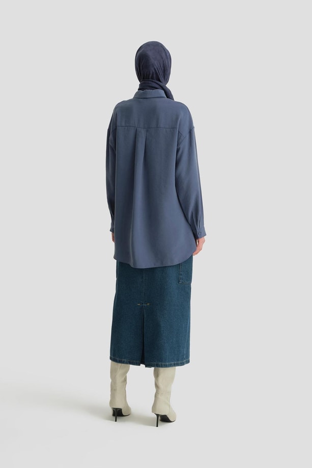 Armine Cep Kapaklı Oversize Gömlek ORT3635 İndigo