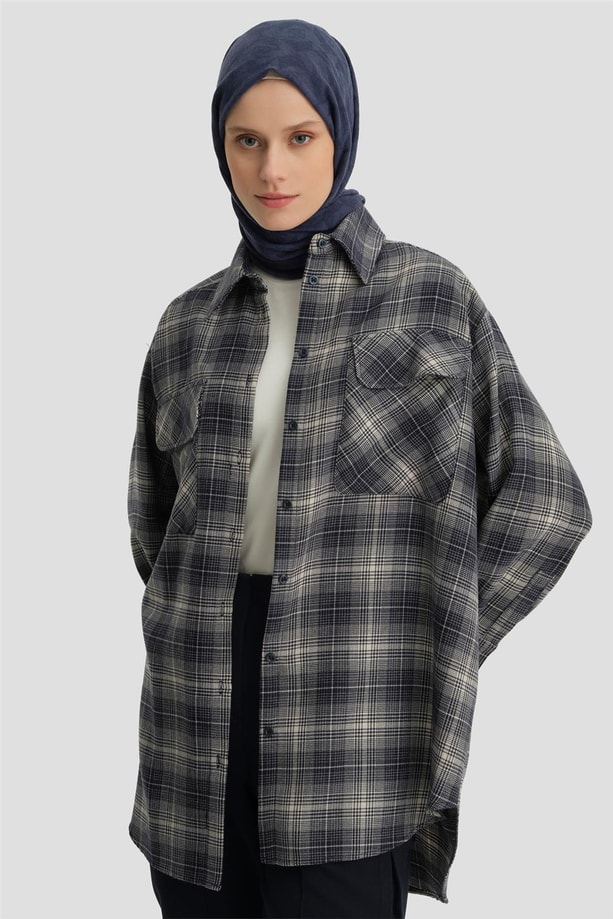 Armine Kapaklı Cepli Oduncu Gömlek ORT3637 Koyu Lacivert