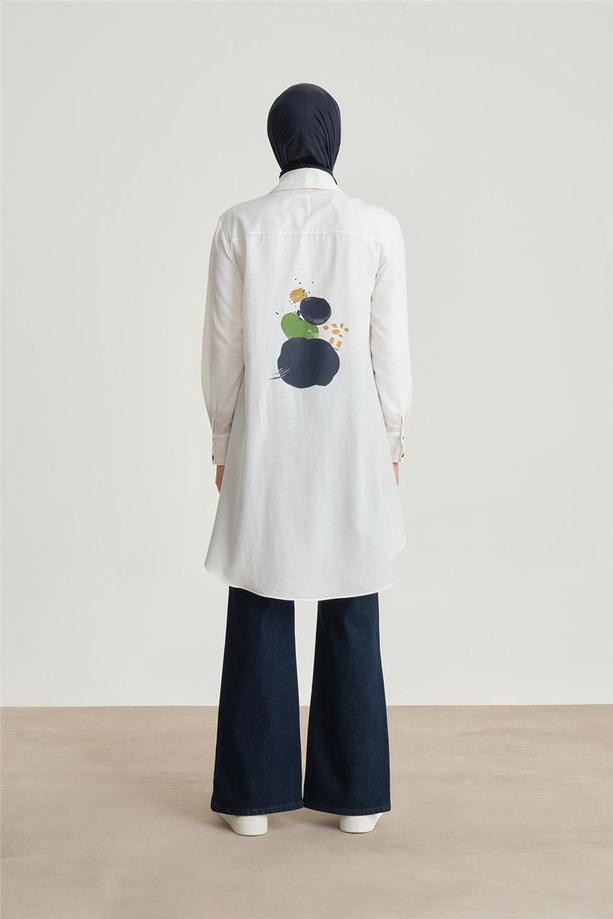 Armine Desenli Tunik ORT4371 Ekru