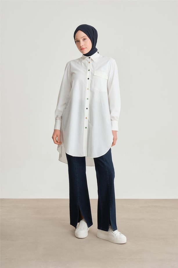 Armine Desenli Tunik ORT4371 Ekru