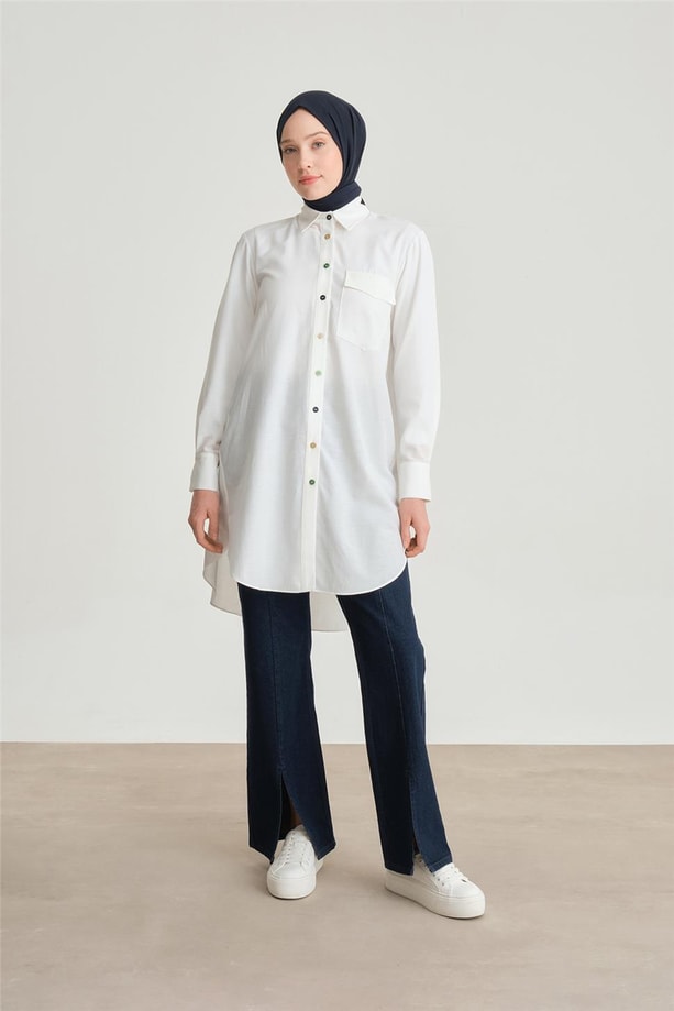 Armine Desenli Tunik ORT4371 Ekru