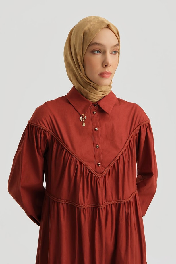 Armine Katlı Elbise 25Y9003 Koyu Kırmızı