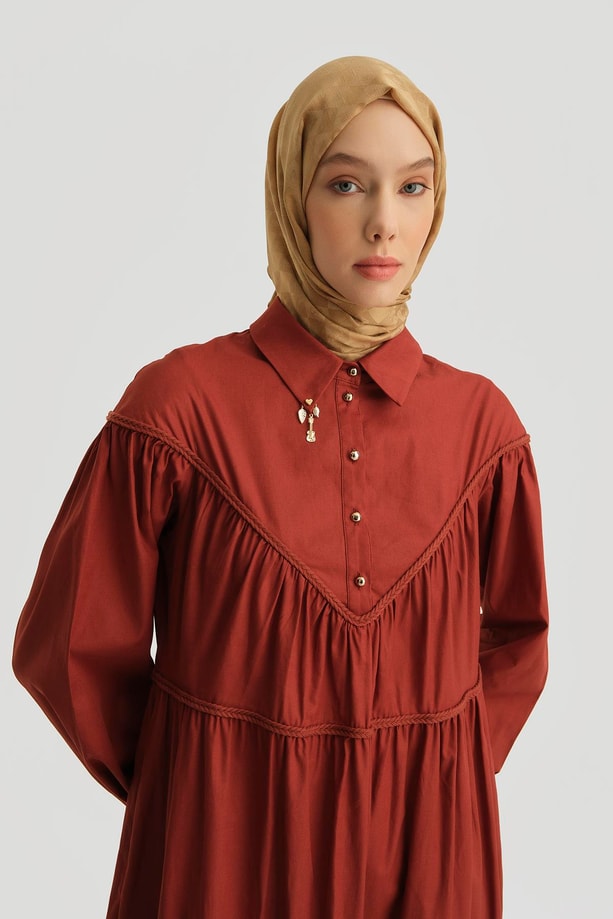 Armine Katlı Elbise 25Y9003 Koyu Kırmızı