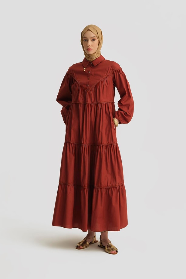 Armine Katlı Elbise 25Y9003 Koyu Kırmızı