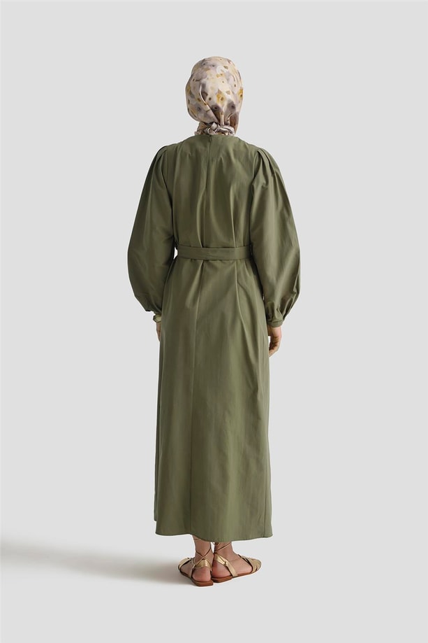 Armine Pile Detaylı Pamuk Elbise 25Y9024 Haki